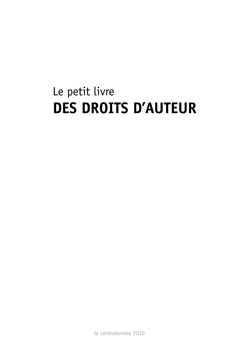 première couverture du petit livre des DROITS D'AUTEUR publié en 2010
