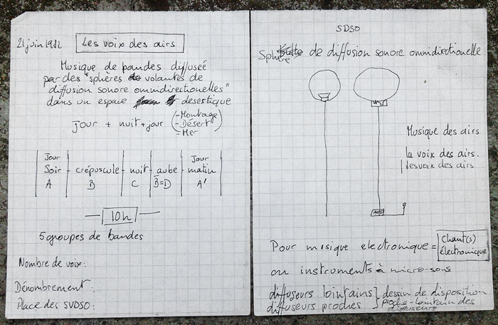 premiers croquis pour la musique spatiale dans le ciel sur de très logues distances