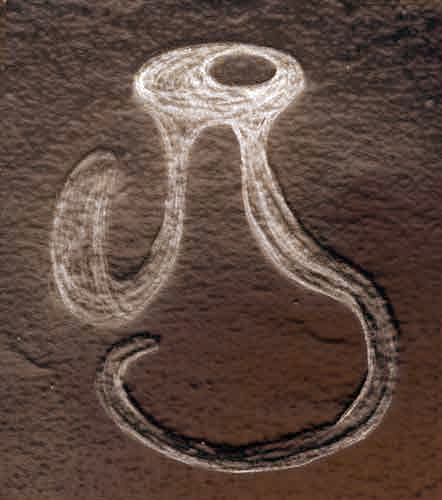 engraved alien in Gobi desert